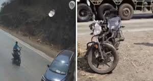 मुंबई-गोवा हाईवे : अचानक यू टर्न लेने के बाद बाइक सवार कार से टकराया
